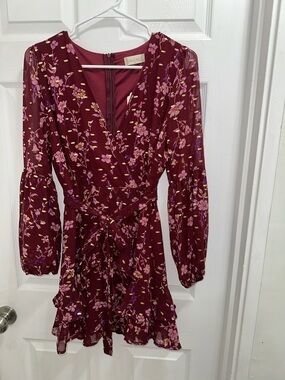 Altar'd State Burgundy Floral Wrap Dress with Pink Blossoms